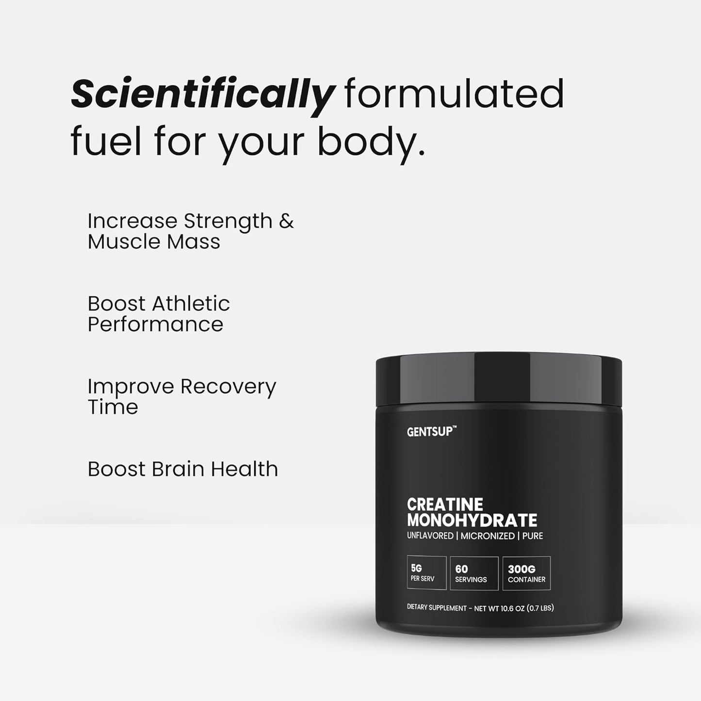 5000mg Unflavored Creapure Creatine Monohydrate Powder - 60 Servings for Muscle Growth, Strength & Performance - Non-GMO, Gluten-Free & NSF Certified