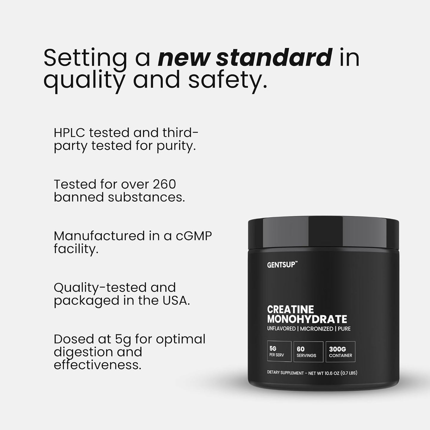 5000mg Unflavored Creapure Creatine Monohydrate Powder - 60 Servings for Muscle Growth, Strength & Performance - Non-GMO, Gluten-Free & NSF Certified