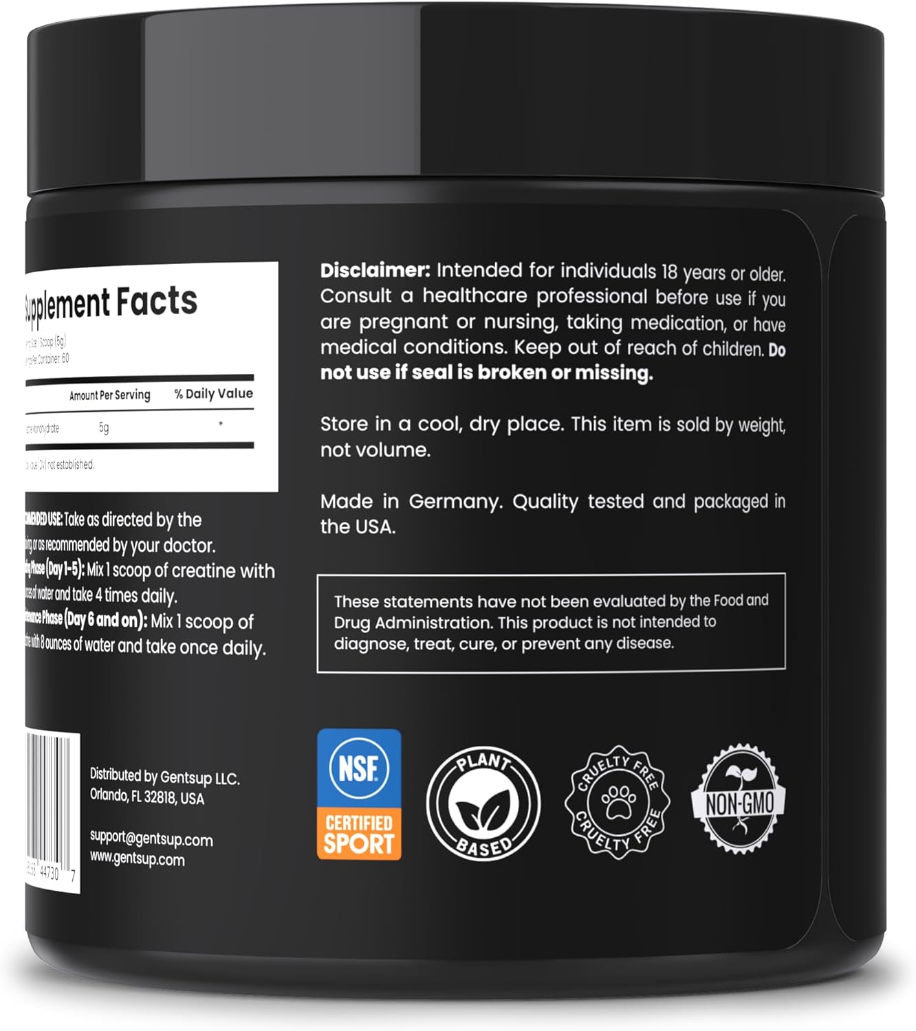 5000mg Unflavored Creapure Creatine Monohydrate Powder - 60 Servings for Muscle Growth, Strength & Performance - Non-GMO, Gluten-Free & NSF Certified