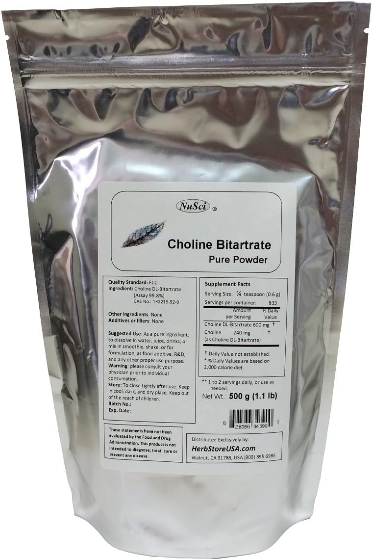 500g Choline DL-Bitartrate Pure Powder - Cognitive Enhancer Supplement for Memory and Focus