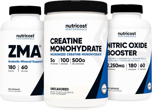 500g Creatine, 180 Nitric Oxide Capsules, and 180 ZMA Capsules Bundle from Nutricost