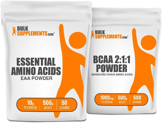 500g Essential Amino Acid Powder + 500g Branched-Chain Amino Acid 2:1:1 Bundle by BulkSupplements