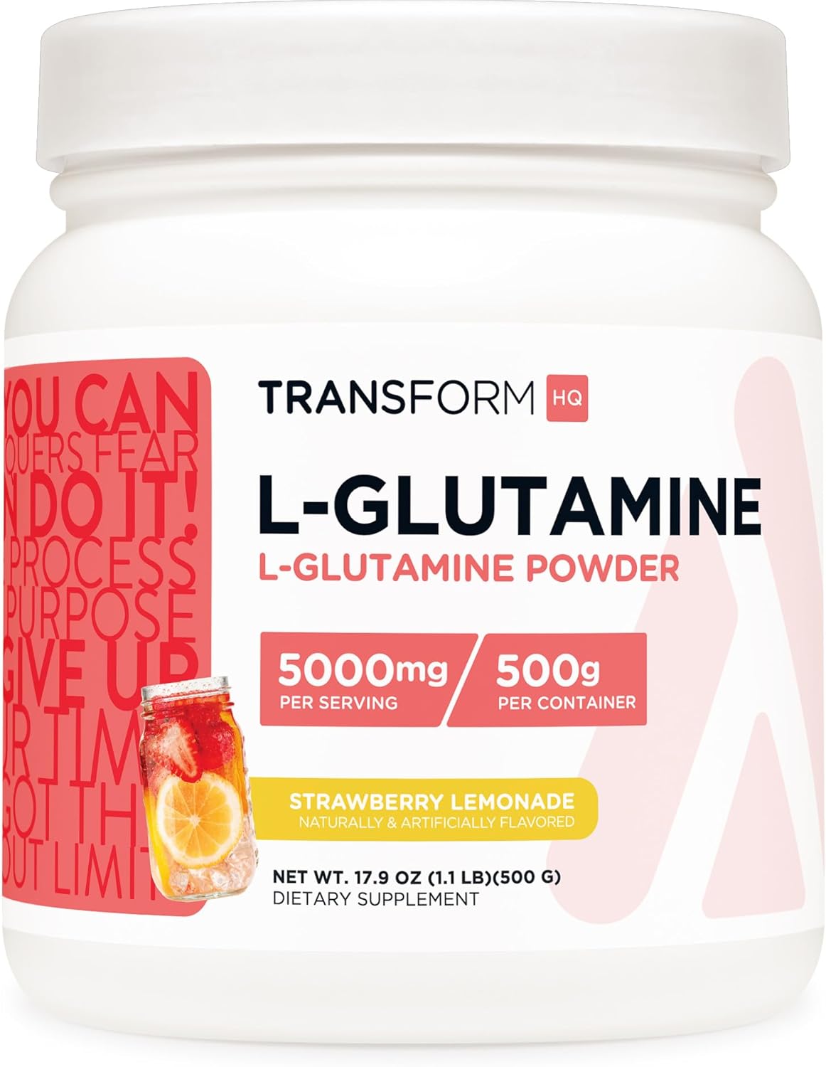 500g Gluten-Free Non-GMO L-Glutamine Powder in Strawberry Lemonade Flavor by TransformHQ
