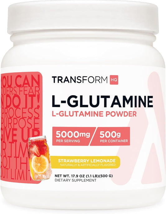 500g Gluten-Free Non-GMO L-Glutamine Powder in Strawberry Lemonade Flavor by TransformHQ