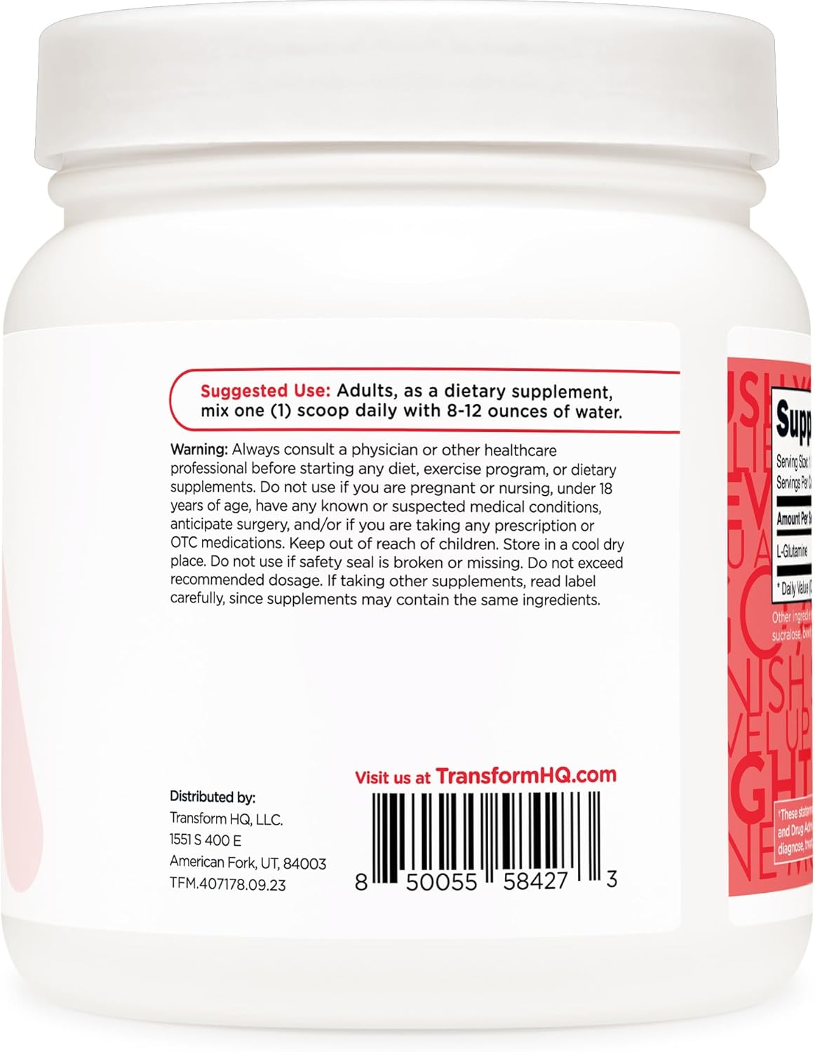 500g Gluten-Free Non-GMO L-Glutamine Powder in Strawberry Lemonade Flavor by TransformHQ