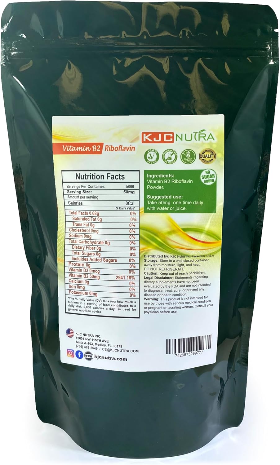 500g KJC NUTRA Vitamin B2 Powder: High-Quality Riboflavin Supplement
