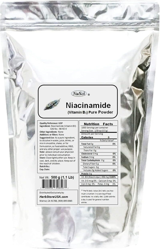 500g NuSci Niacinamide Vitamin B3 Powder for Energy Boost - Pure and Potent Formula