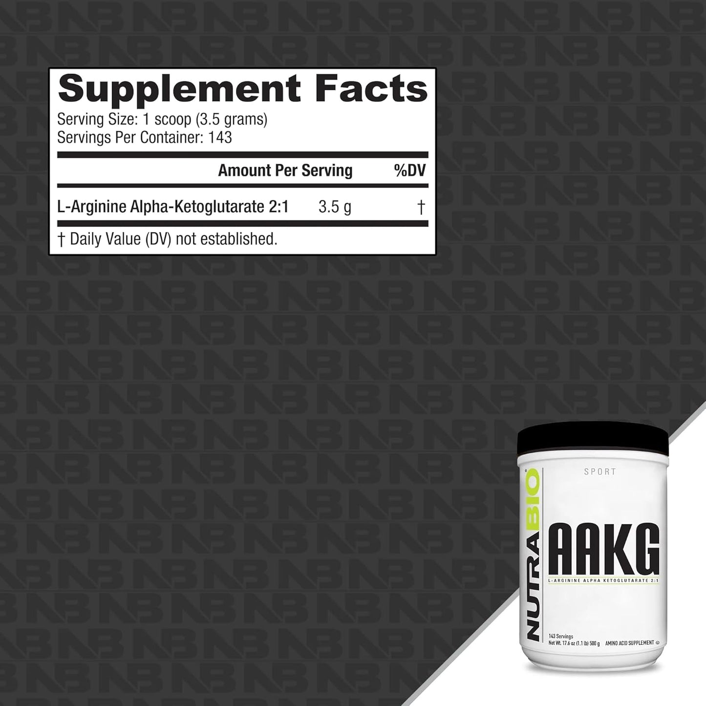 500g NutraBio Arginine AKG Powder for Lean Mass Gains, Nitric Oxide Boost, Muscle Growth
