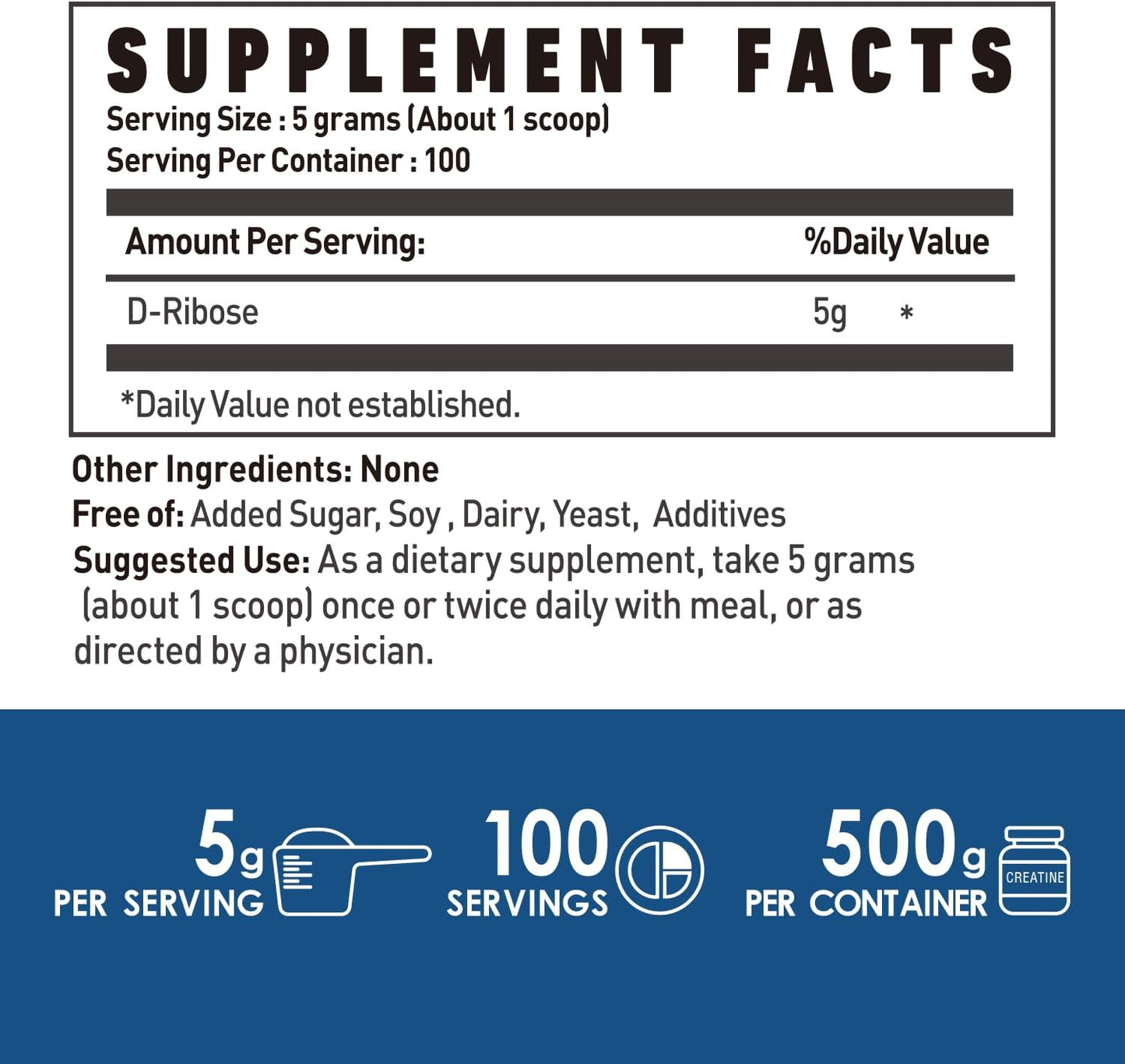 500g NUTRI POTENTIA Pure D-Ribose Powder Supplement for Energy Support - Unflavored and Gluten Free - BoostGo Australia
