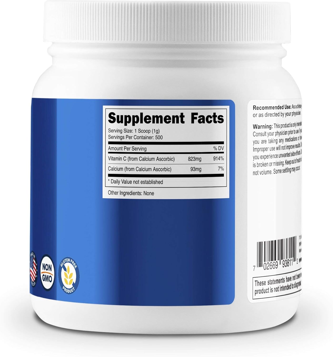 500g Nutricost Calcium Ascorbate Powder - Vitamin C and Calcium Complex - Non-GMO & Gluten-Free