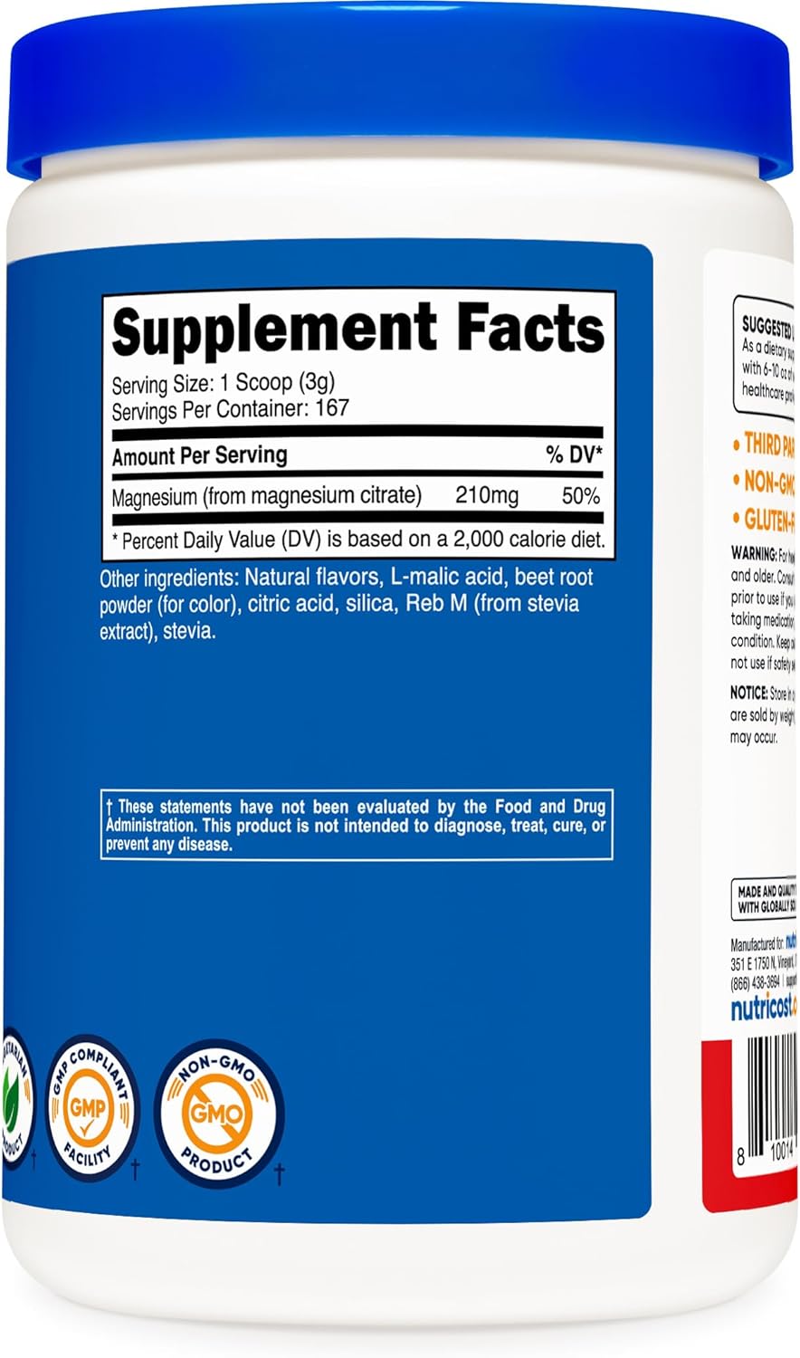 500g Nutricost Fruit Punch Magnesium Citrate Powder - High Quality Supplement
