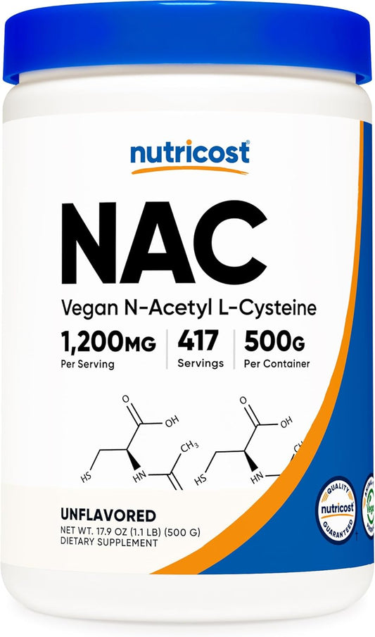 500g Nutricost N-Acetyl L-Cysteine (NAC) Powder - Vegan, Non-GMO, Gluten-Free