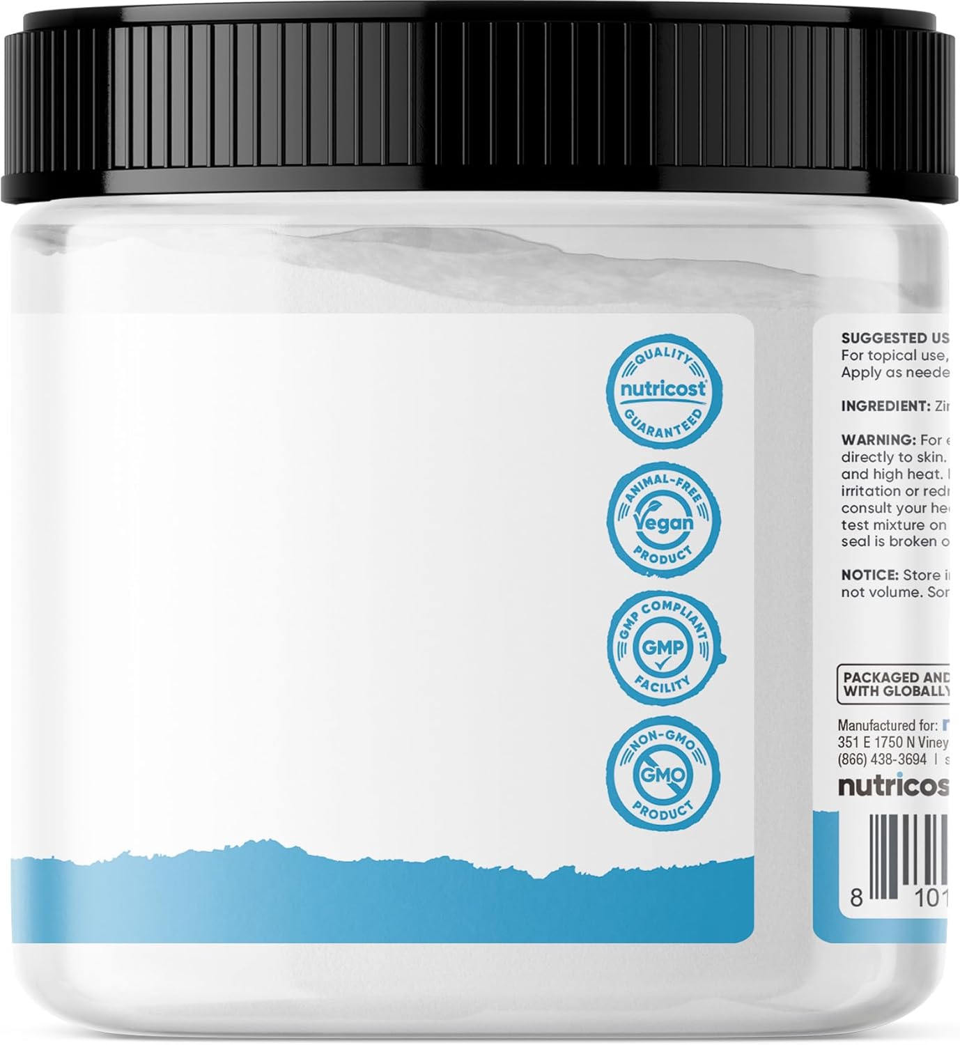 500g Nutricost Zinc Oxide Powder - Pure & Additive-Free - Vegan & Non-GMO - Nutricost Essentials