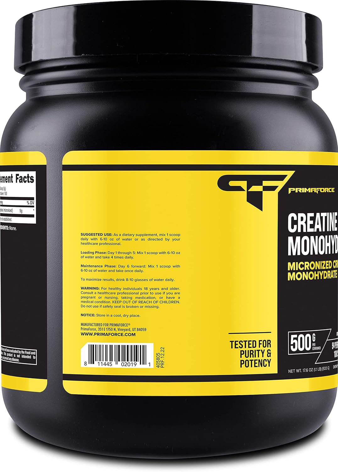 500g Primaforce Micronized Creatine Monohydrate Powder - Boost Muscle Strength & Performance - 1.1lb