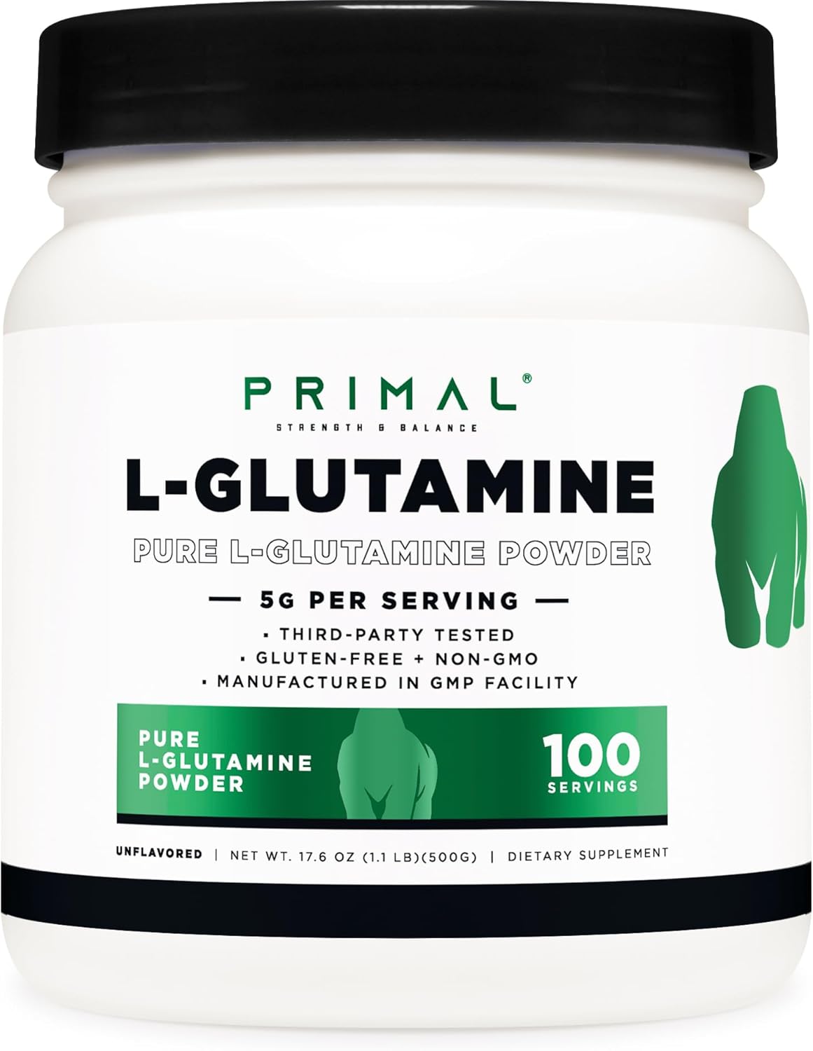 500g Primal L-Glutamine Powder - Unflavored Amino Acid for Sports Performance - Gluten Free, Non-GMO Supplement
