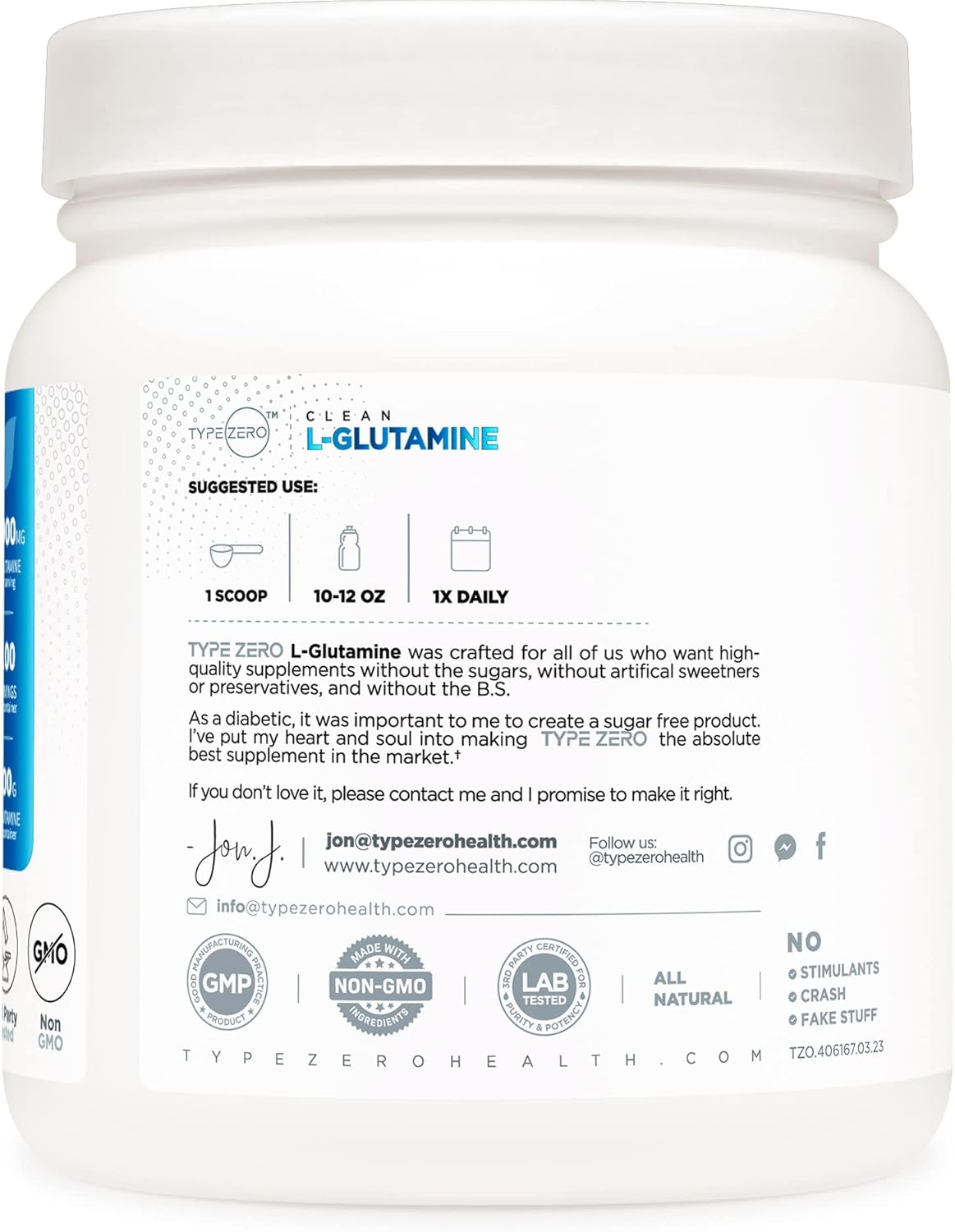 500G Type Zero L-Glutamine Powder: 3-Month Supply Vegan & Gluten-Free Supplement