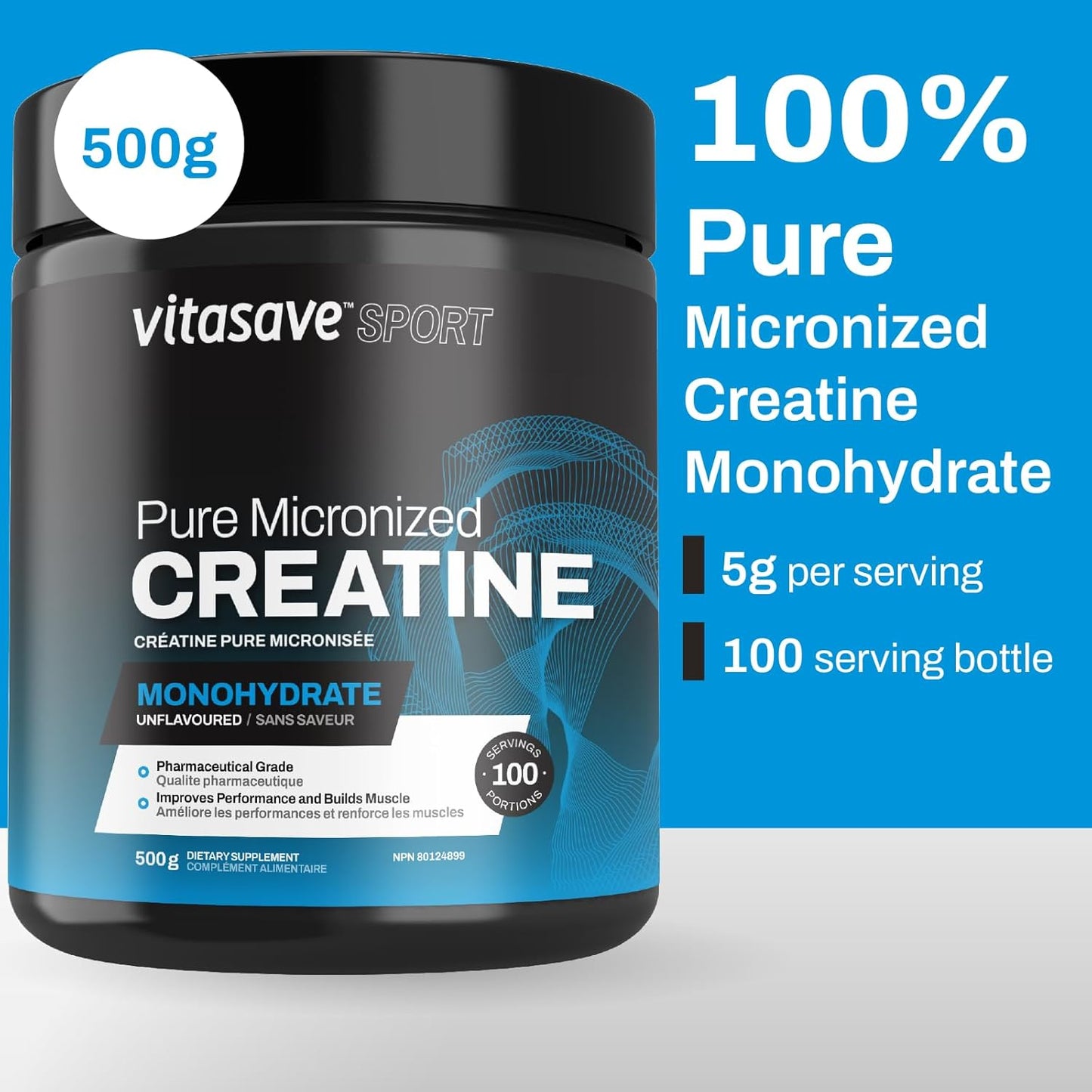 500g Vitasave Creatine Monohydrate Powder - Performance & Muscle Gains - Pure Ultra-Fine Powder - Fitness Essential