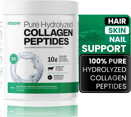 500g Vitasave Pure Collagen Peptides Powder - Grass Fed, Unflavoured - 20g per Serving - Enhanced Collagen Supplement