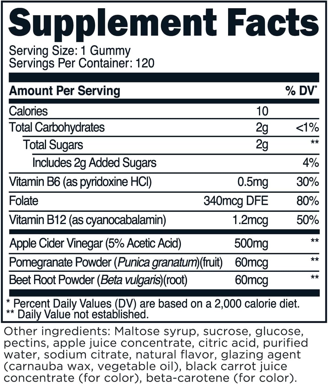 500mg Apple Cider Vinegar Gummies - 120 Servings, Gluten Free & Non-GMO