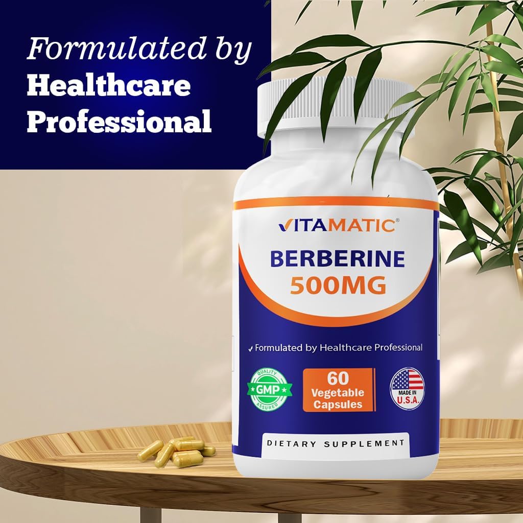 500mg Berberine Supplement - 60 Vegetable Capsules - USA Made - Gluten Free - Non-GMO (1 Bottle)