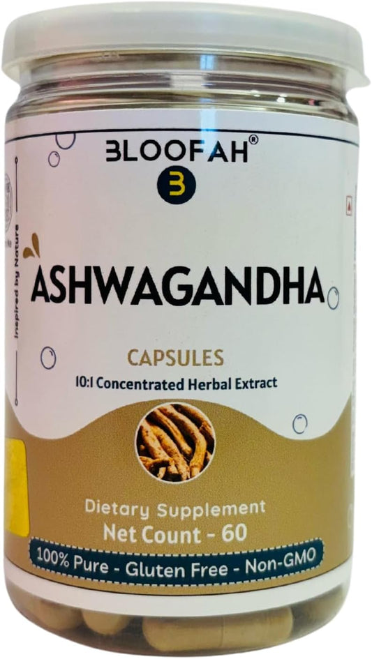 500mg Bloofah Ashwagandha Capsules | 10:1 Extract | Non-GMO, Gluten-Free | Herbal Supplement | GMP-Certified (60 Count)