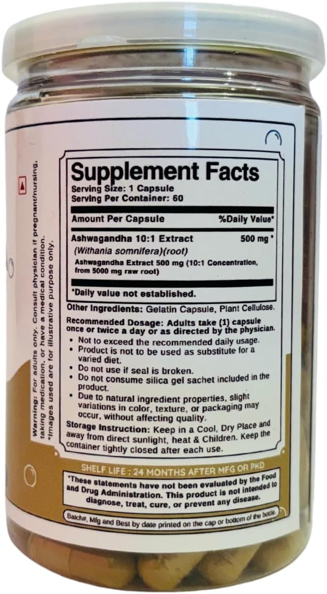 500mg Bloofah Ashwagandha Capsules | 10:1 Extract | Non-GMO, Gluten-Free | Herbal Supplement | GMP-Certified (60 Count)