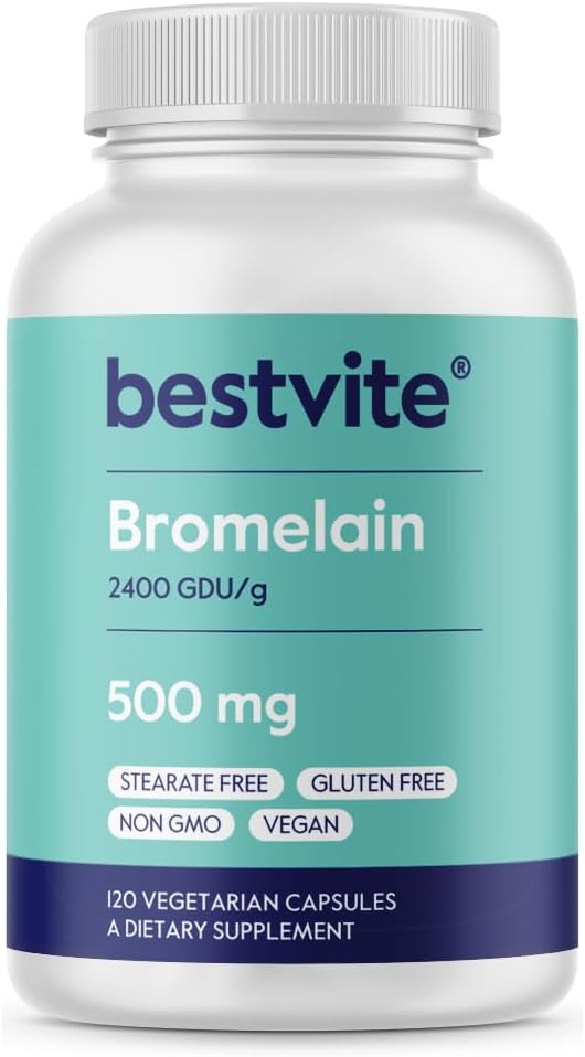 500mg Bromelain Enzyme Capsules (120 ct) - High Potency 2400 GDU/Gram - Vegan, Non-GMO, Gluten Free - No Additives