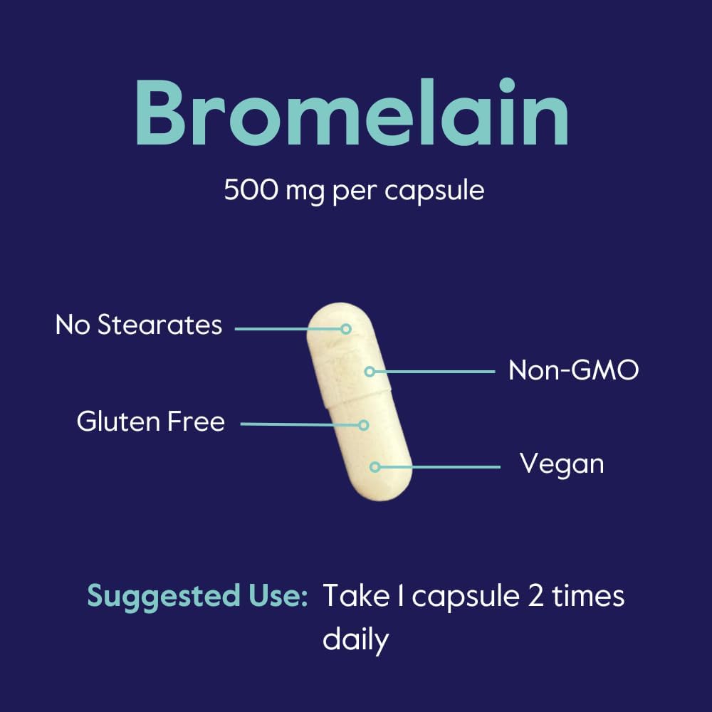 500mg Bromelain Enzyme Capsules (120 ct) - High Potency 2400 GDU/Gram - Vegan, Non-GMO, Gluten Free - No Additives