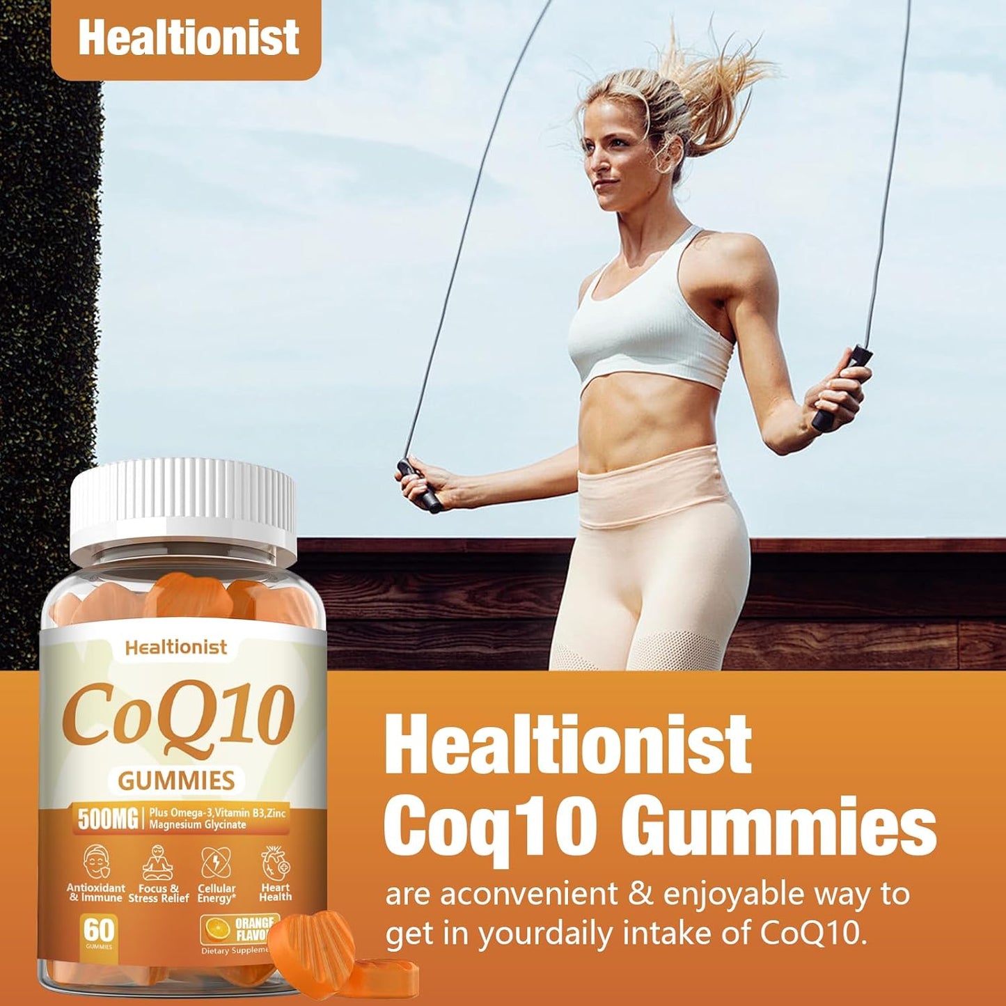 500MG CoQ10 Gummies with Omega-3, Magnesium, Vitamin B3 & Zinc - Heart Health Supplement for Energy & Antioxidant Support - Vegan, 60 Count Pack