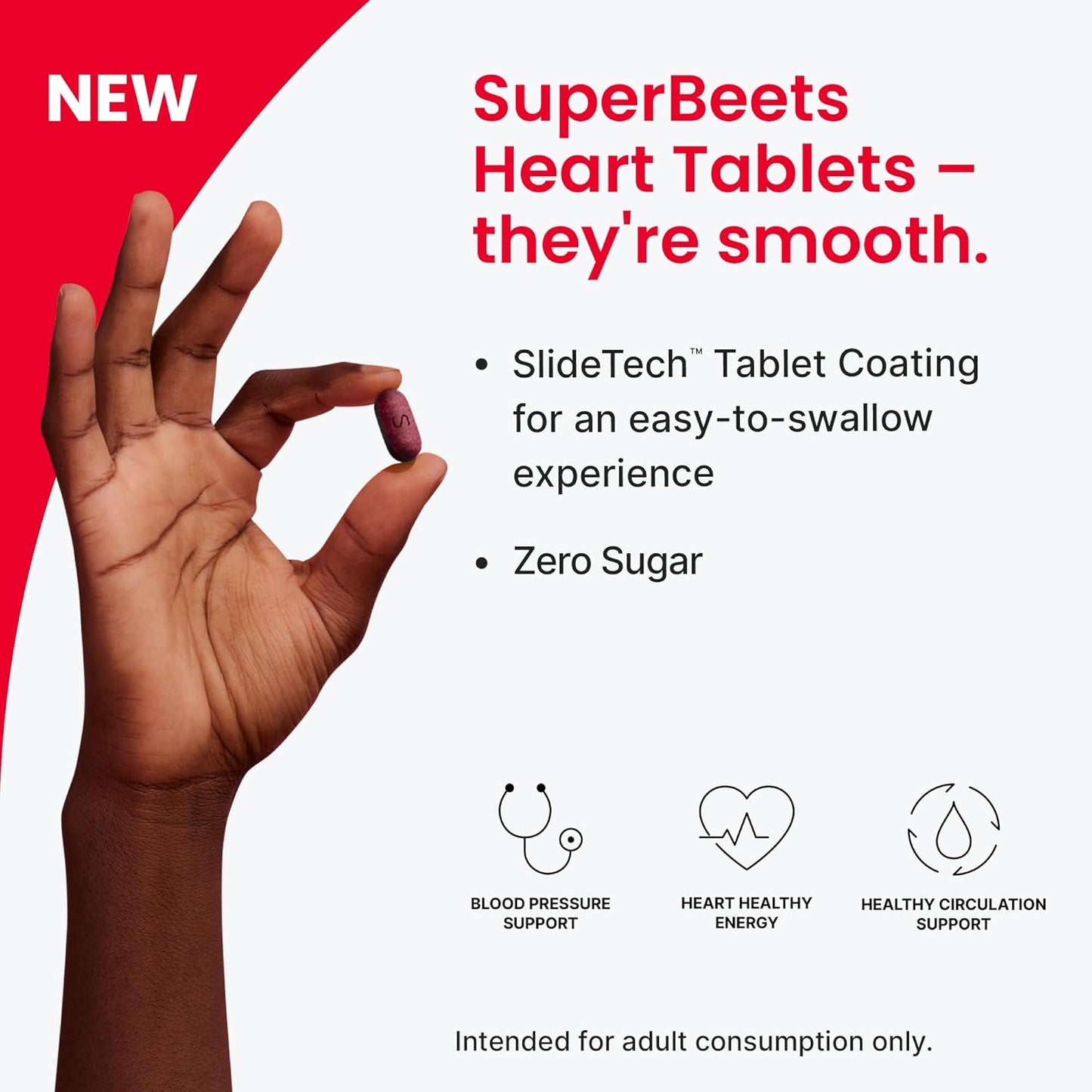 500mg humanN SuperBeets Heart Tablets - Clinically Studied Antioxidants, 60 Count - Non-GMO Powder - Smooth Coat Formula