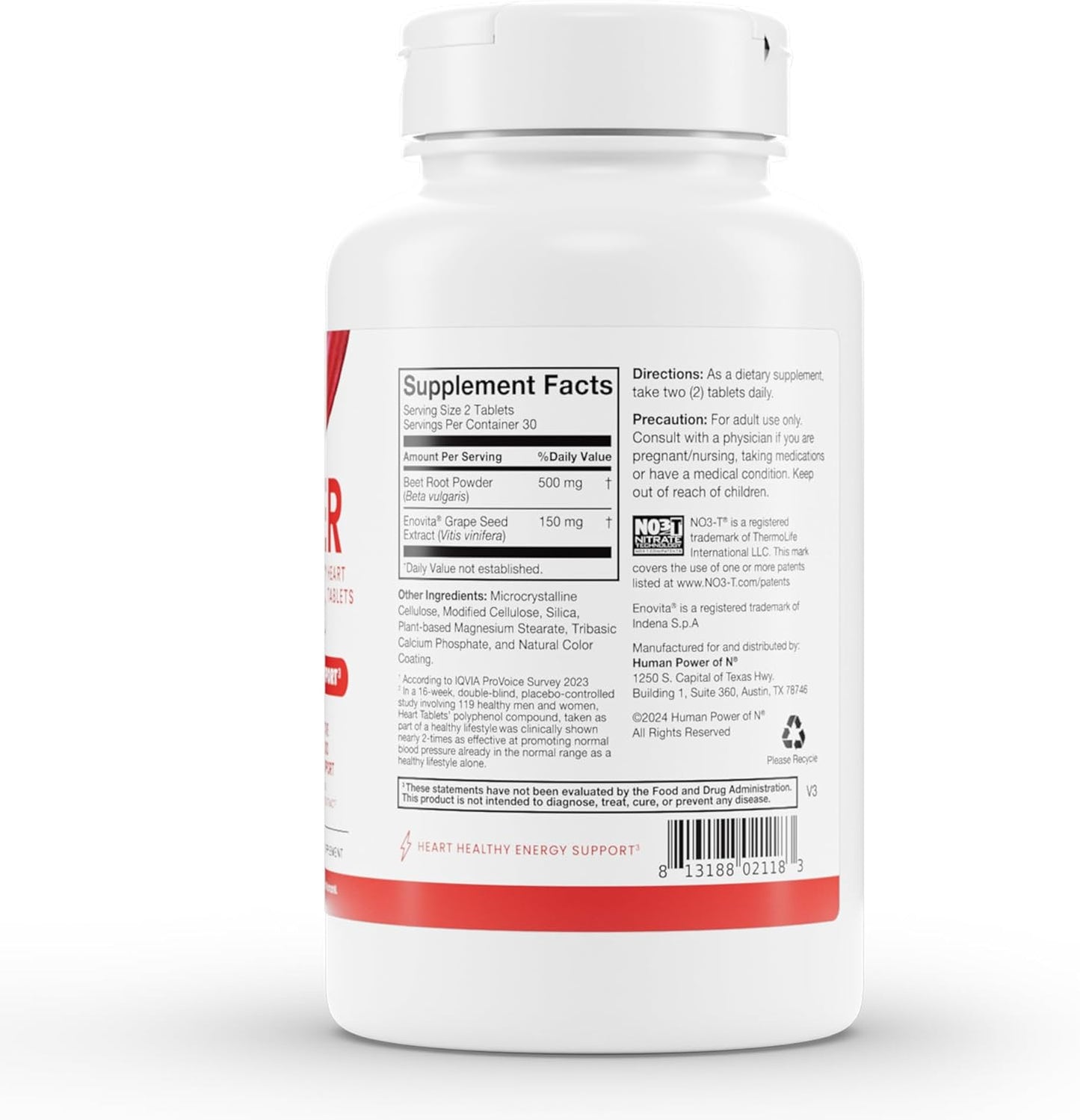 500mg humanN SuperBeets Heart Tablets - Clinically Studied Antioxidants, 60 Count - Non-GMO Powder - Smooth Coat Formula