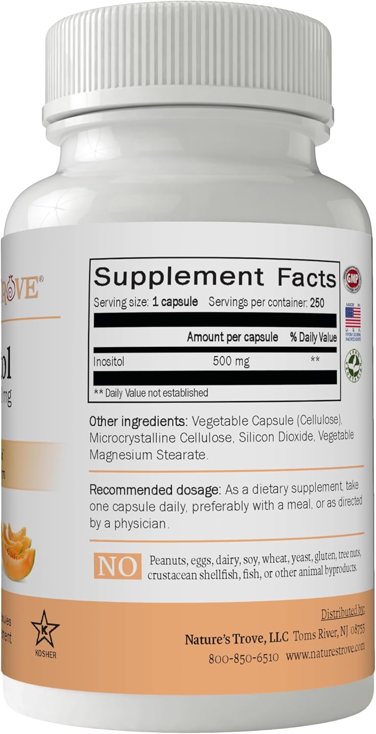 500mg Inositol Capsules - Natural Supplement by Nature's Trove (250 Count)