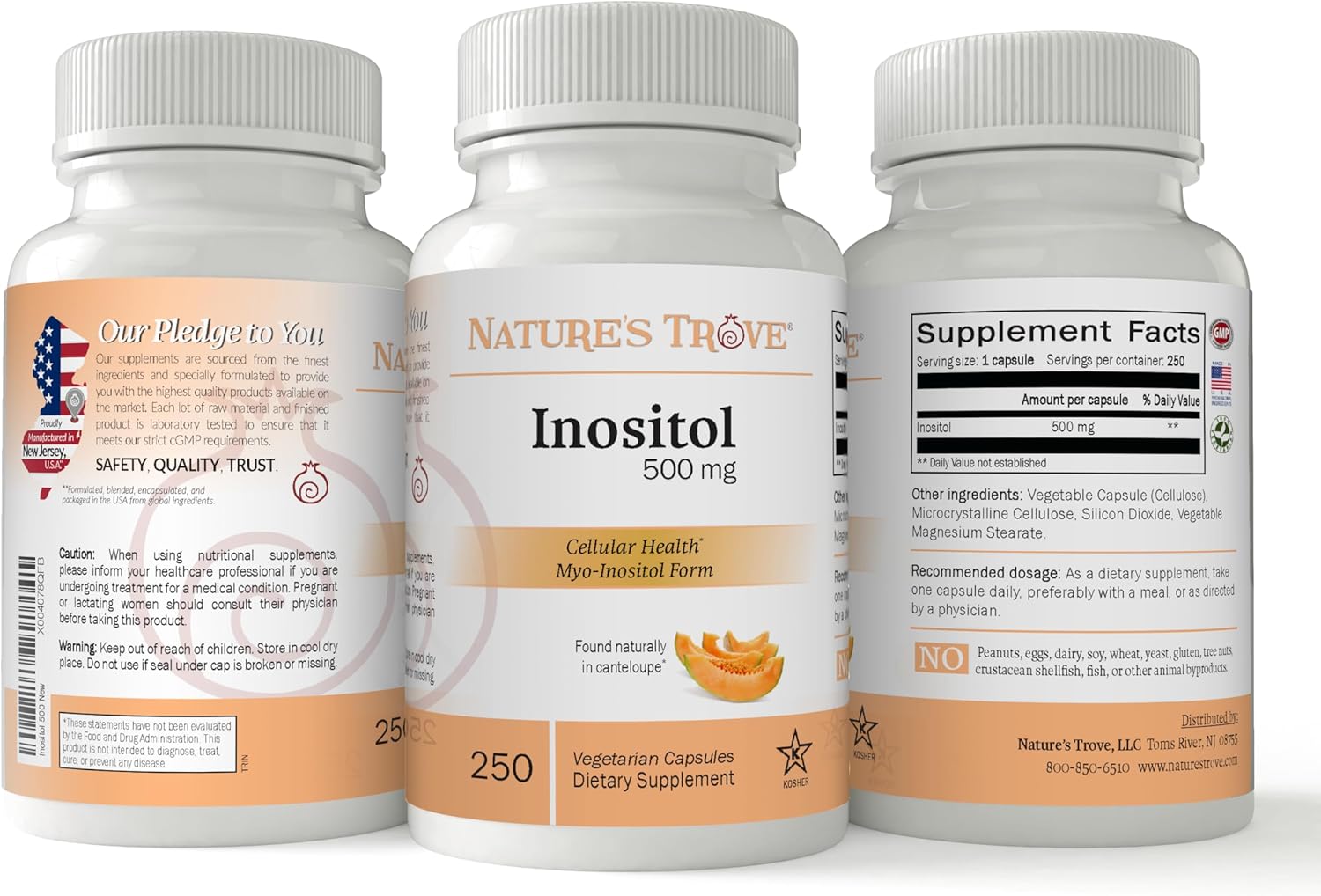 500mg Inositol Capsules - Natural Supplement by Nature's Trove (250 Count)