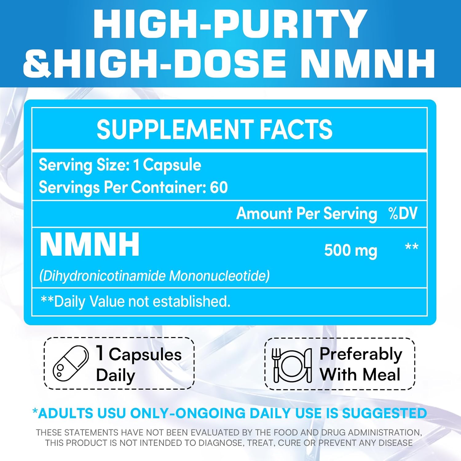 500MG Kaumipor NMNH (Dihydronicotinamide Mononucleotide) Supplement - 2 Month Supply for NAD+ Boost - Anti Aging, Energy, Immunity, Focus - 420 Capsules
