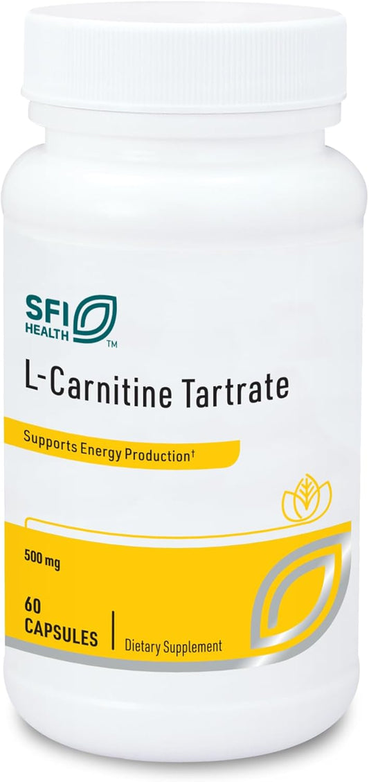 500mg L-Carnitine Tartrate Capsules - Amino Acid Supplement with Stabilized L-Carnitine - No Synthetic D-Carnitine - 60 Count