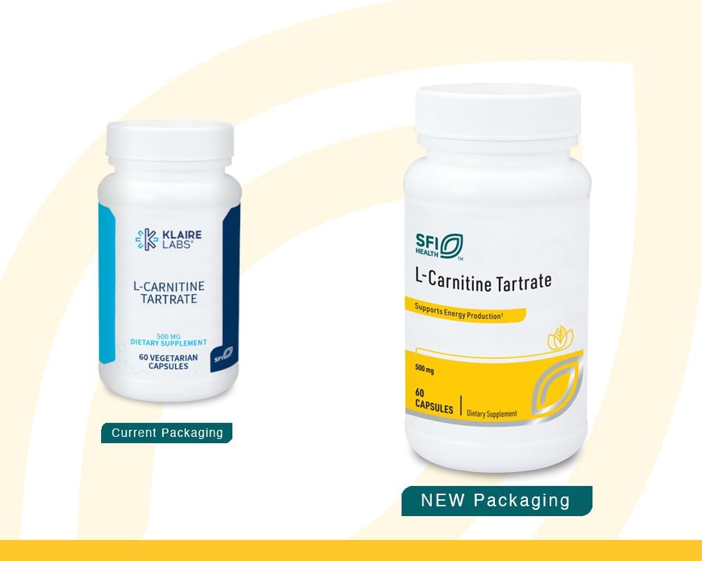 500mg L-Carnitine Tartrate Capsules - Amino Acid Supplement with Stabilized L-Carnitine - No Synthetic D-Carnitine - 60 Count