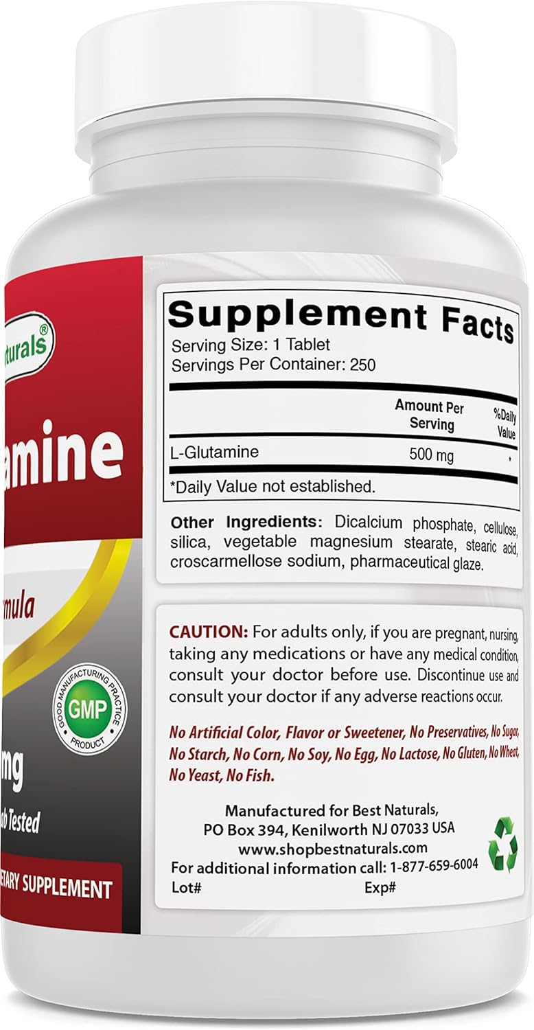 500mg L-Glutamine Tablets - 500 Count (Pack of 2) - Top Natural Supplement