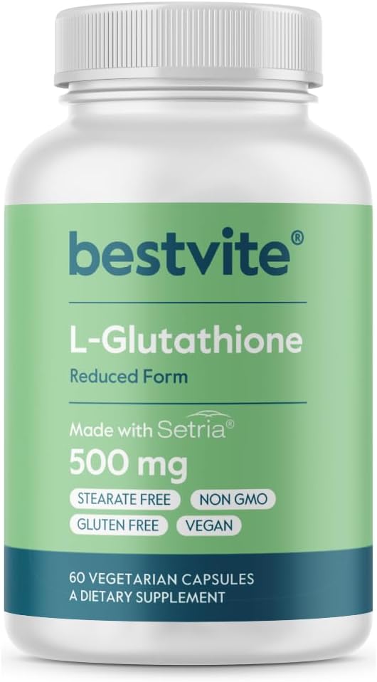 500mg L-Glutathione with Setria - 60 Veggie Capsules - Vegan, Gluten Free, Non-GMO - No Stearates - High Quality Supplement