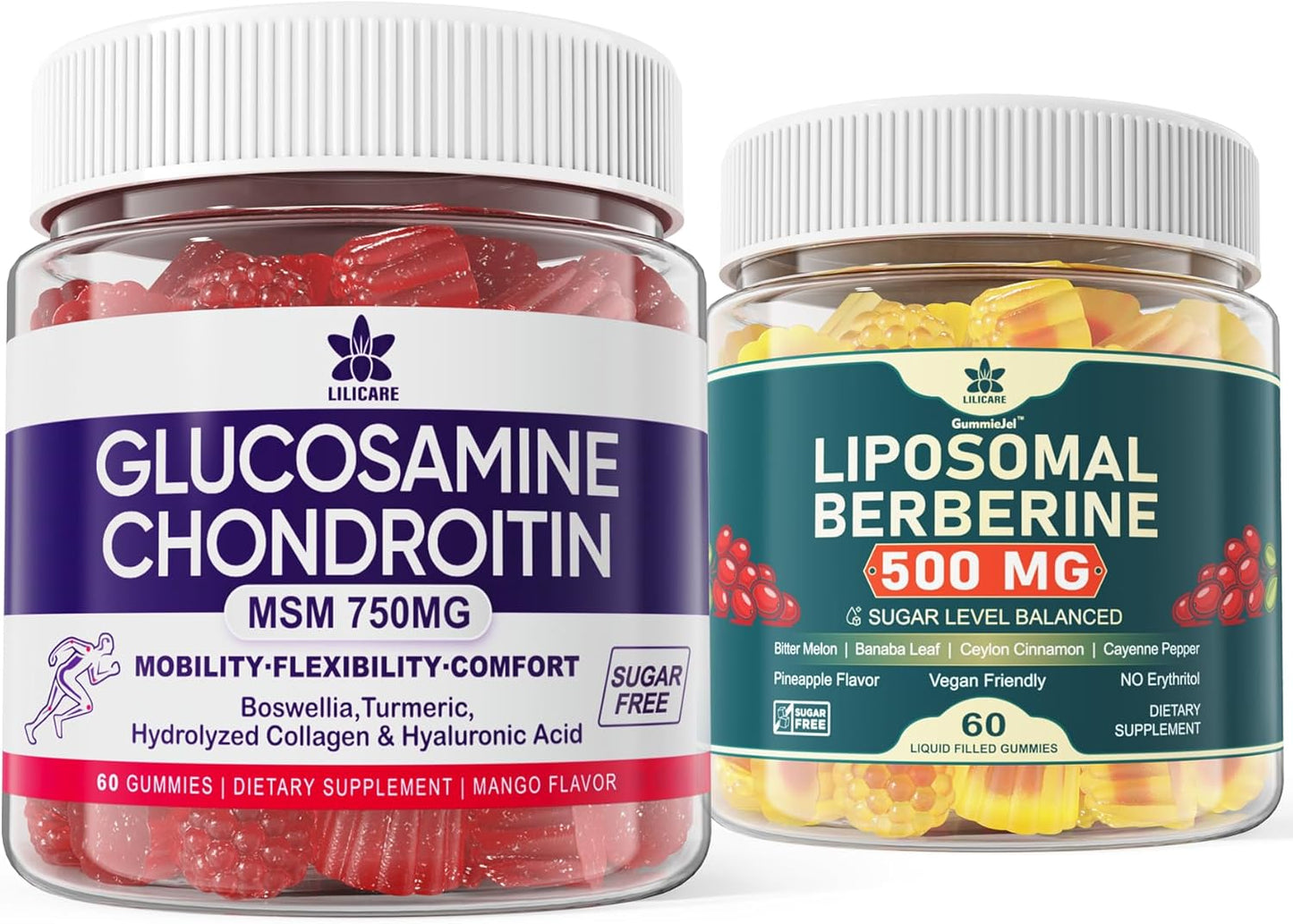 500mg LILICARE Glucosamine Chondroitin Gummies with Berberine Supplement - Joint Support and Heart Health Formula