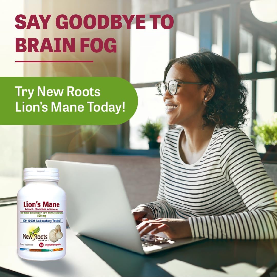 500mg Lions Mane Mushroom Extract Capsules for Memory, Focus & Immune Support | 60 Veggie Capsules by New Roots Herbal