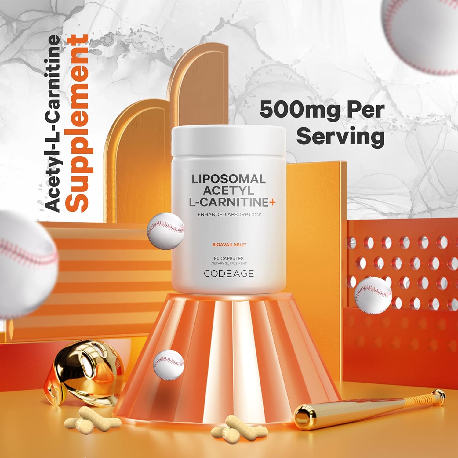 500mg Liposomal Acetyl-L-Carnitine+ Supplement - 3-Month Supply - Alcar, L-Carnitine Capsules - Non-GMO, Gluten-Free