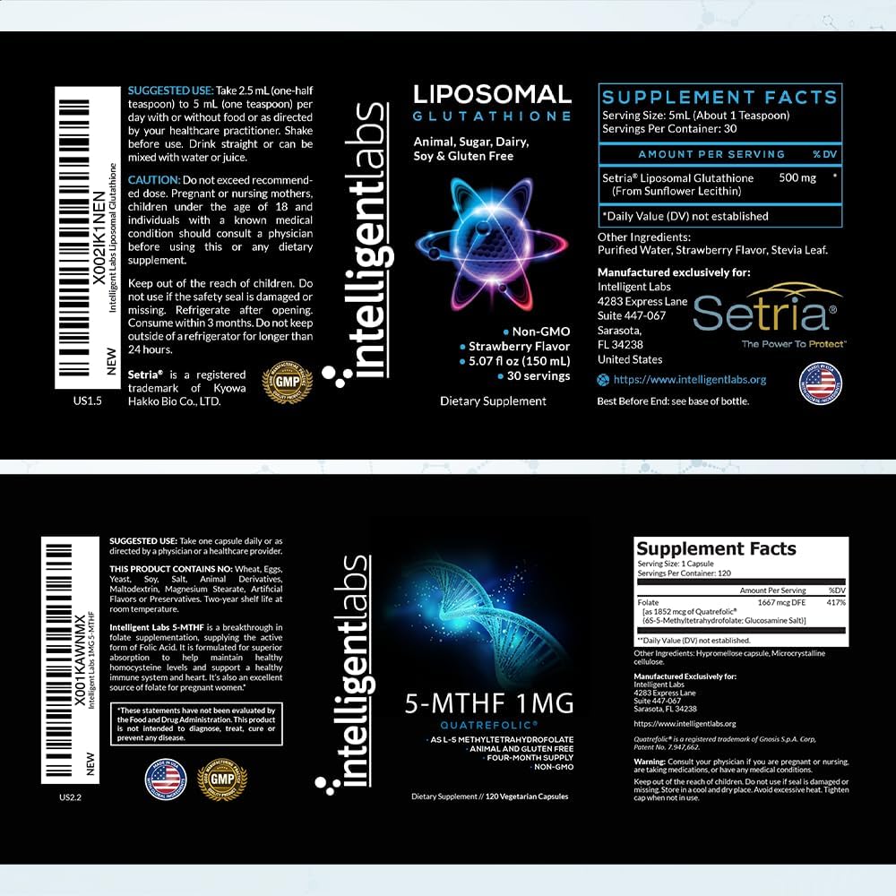 500MG Liposomal Glutathione & 1MG 5-MTHF Methylfolate Bundle for Antioxidant & Methylation Support