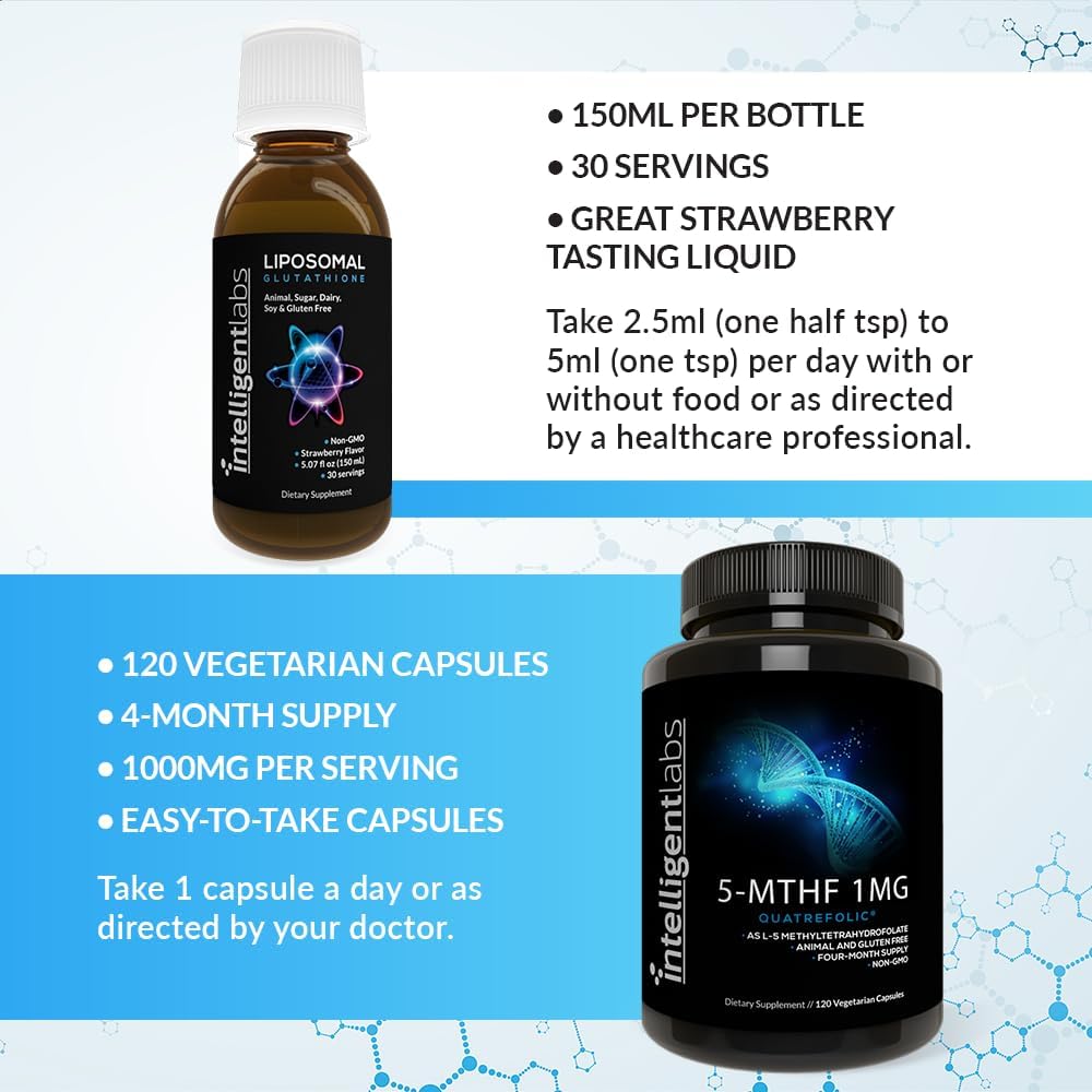 500MG Liposomal Glutathione & 1MG 5-MTHF Methylfolate Bundle for Antioxidant & Methylation Support