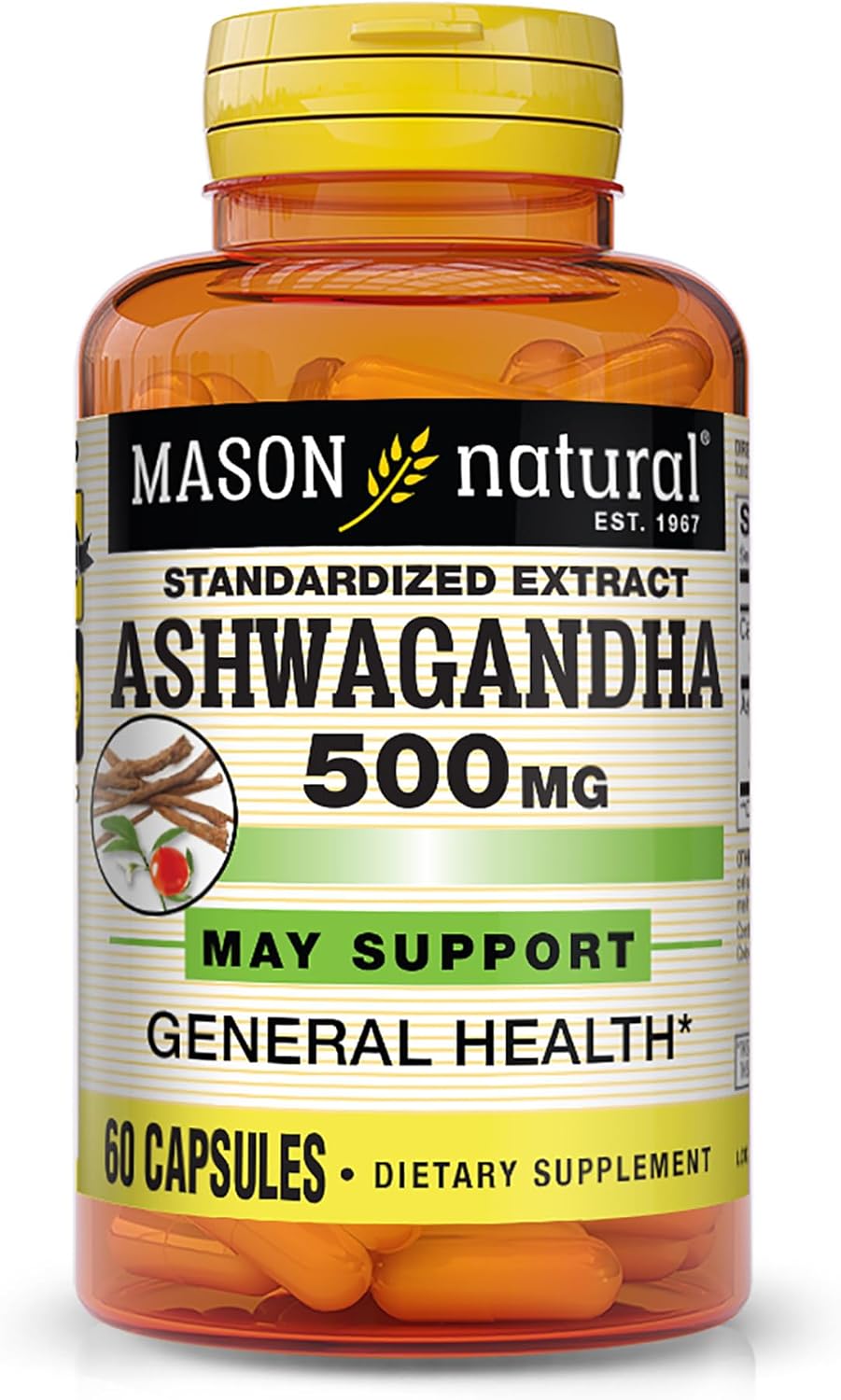 500mg Mason Natural Ashwagandha: Herbal Stress & Energy Support Supplement, 60 Day Supply