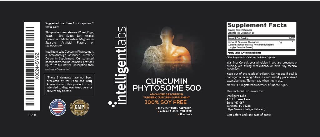 500MG Meriva Curcumin Phytosome Capsules, 2900% More Absorbent Than Regular Turmeric, 100% Soy Free - 120 Count