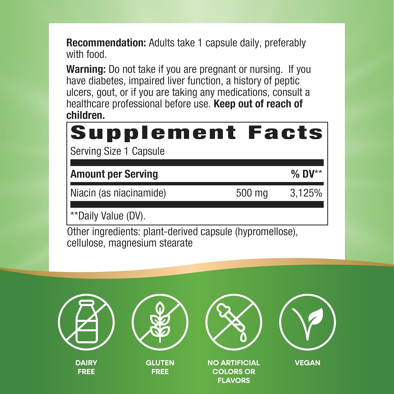 500mg Nature's Way Niacinamide Capsules for Cellular Energy Support