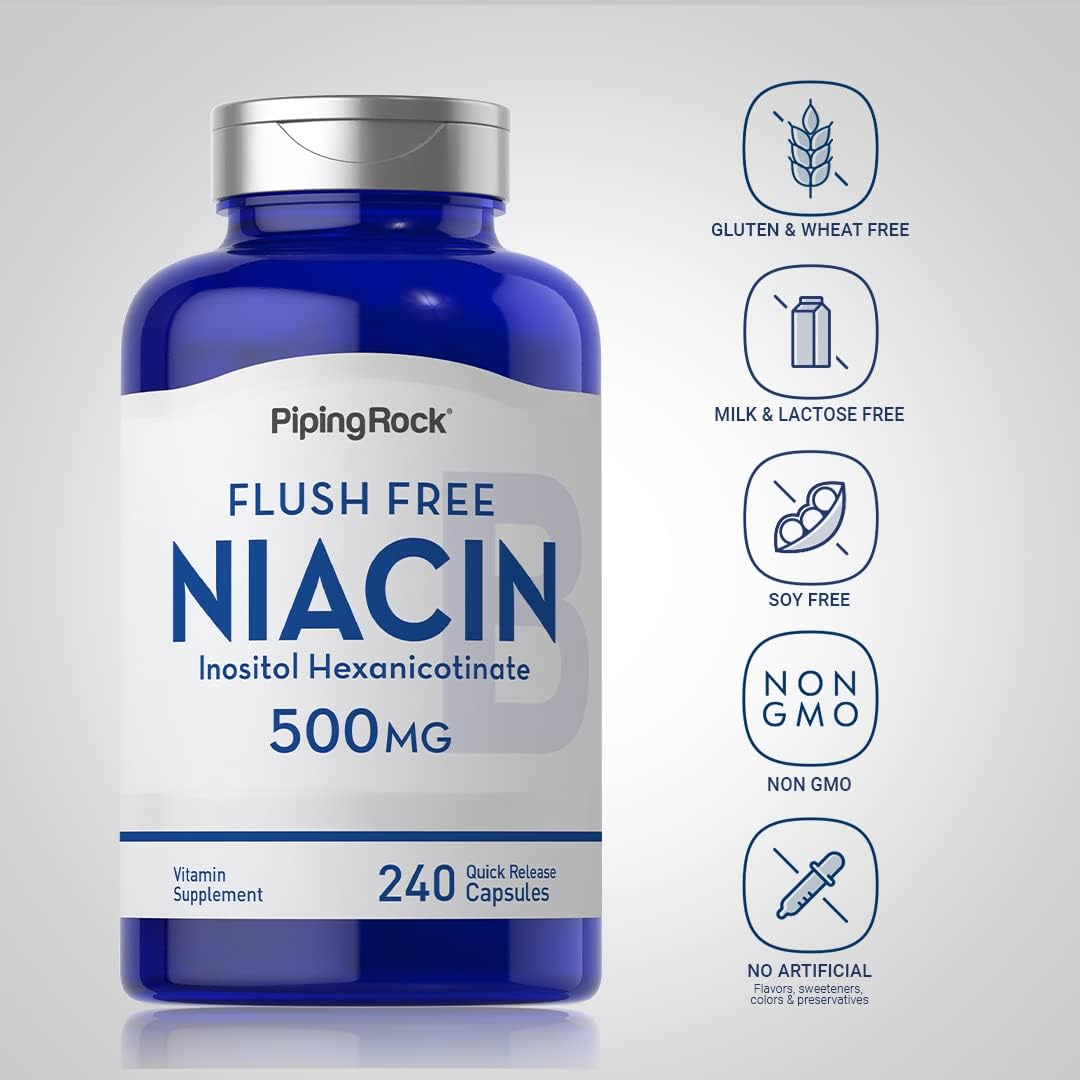 500mg Niacin Capsules | Flush-Free Formula | 240 Count | Vitamin B3 Supplement | Non-GMO & Gluten-Free
