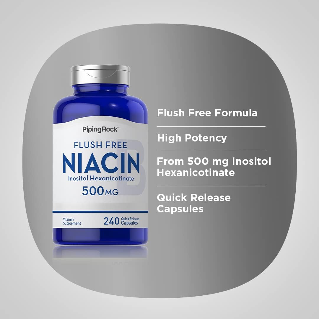 500mg Niacin Capsules | Flush-Free Formula | 240 Count | Vitamin B3 Supplement | Non-GMO & Gluten-Free