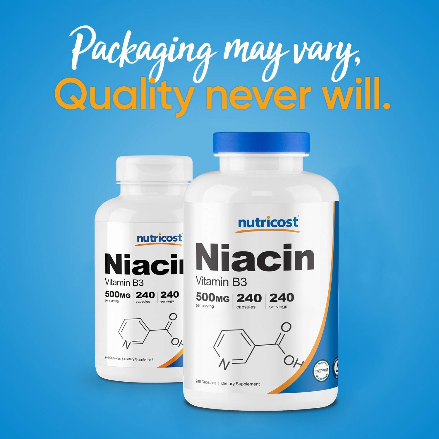 500mg Niacin (Vitamin B3) Capsules - 2 Bottles for Niacin Flush, Nutricost Quality