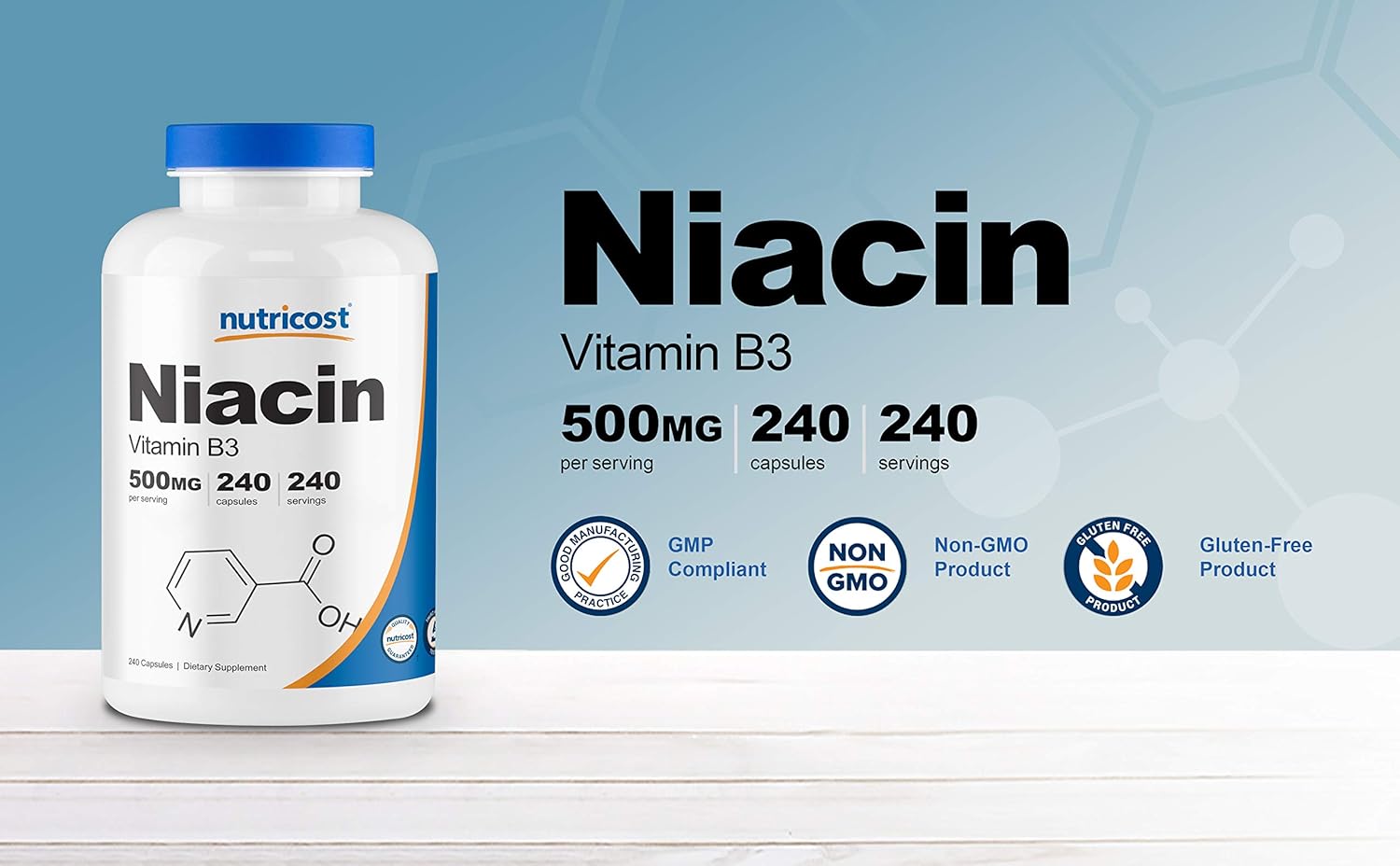 500mg Niacin (Vitamin B3) Capsules - 2 Bottles for Niacin Flush, Nutricost Quality